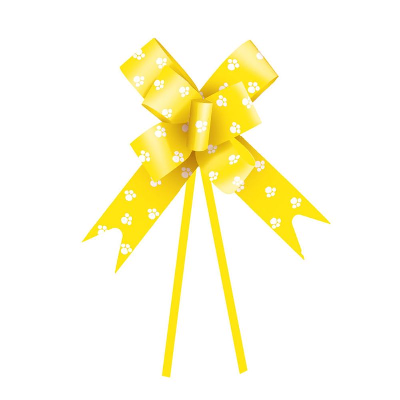 Laço Pronto Amarelo com Patinhas Branco 18mm - 10 Un