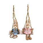 Casal de Coelhos Decorativo no Balanço Bege e Azul e Rosa 38x16x17 - 2 Un