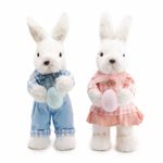 Casal de Coelhos Decorativo Branco e Rosa e Azul P 30x12x12 - 2 Un