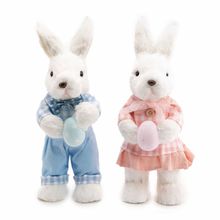Casal de Coelhos Decorativo Branco e Rosa e Azul P 30x12x12 - 2 Un