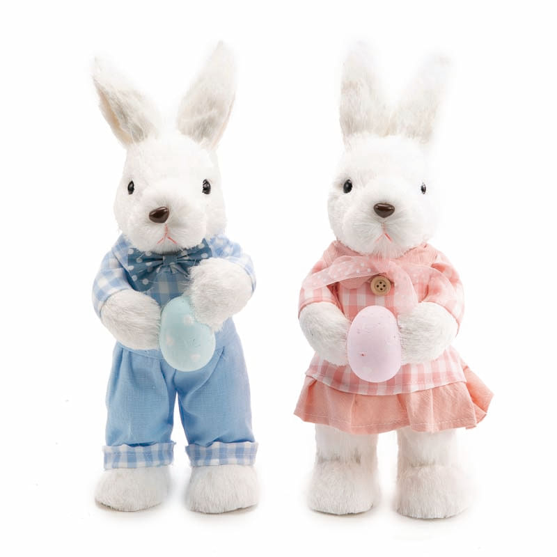 Casal de Coelhos Decorativo Branco e Rosa e Azul P 30x12x12 - 2 Un