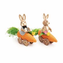 Casal de Coelhos Decorativo Carro Cenoura Marrom e Laranja 27x32x12 - 2 Un