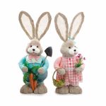 Casal de Coelhos Decorativo Cinza e Rosa e Verde 90x40x30 - 2 Un