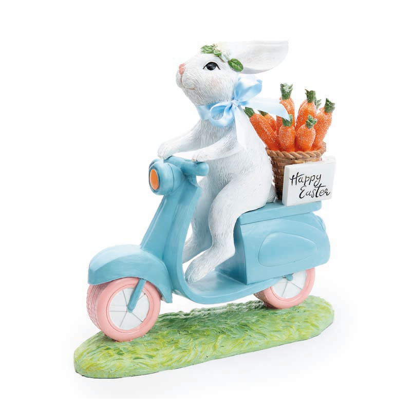 Coelho Decorativo Resina Andando Moto 31x29x10