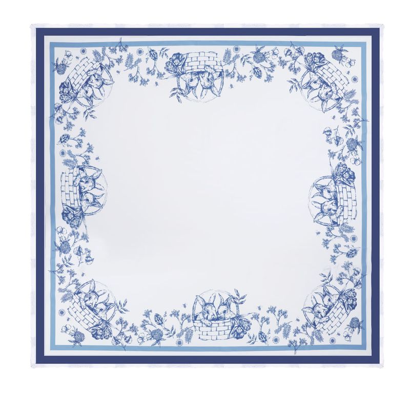 Toalha de Mesa 8 Lugares Páscoa Clássica Branco e Azul 160X270