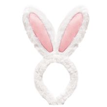 Tiara Orelhas de Coelho em Pelúcia Branco e Rosa 29x15x3