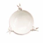 Centro de Mesa Cerâmica Tres Coelho Borda Rosa e Branco 13x30x30