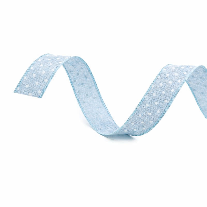 Fita Juta Azul com Poá Branco 3cm X 3M