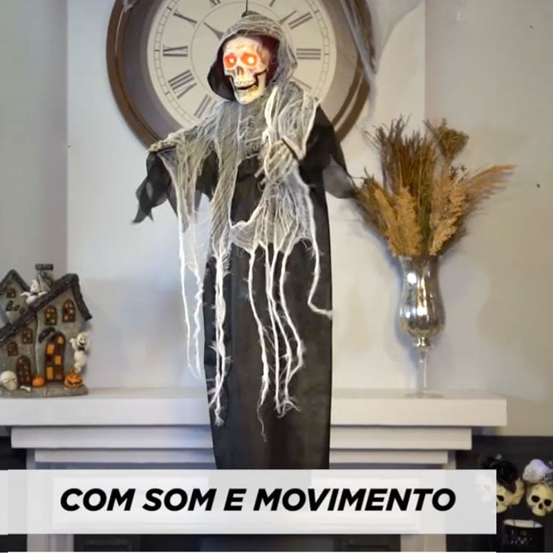 Caveira Das Trevas com Som, Luz e Movimento - 95 x 73 x 13 cm - Halloween - 1 Un
