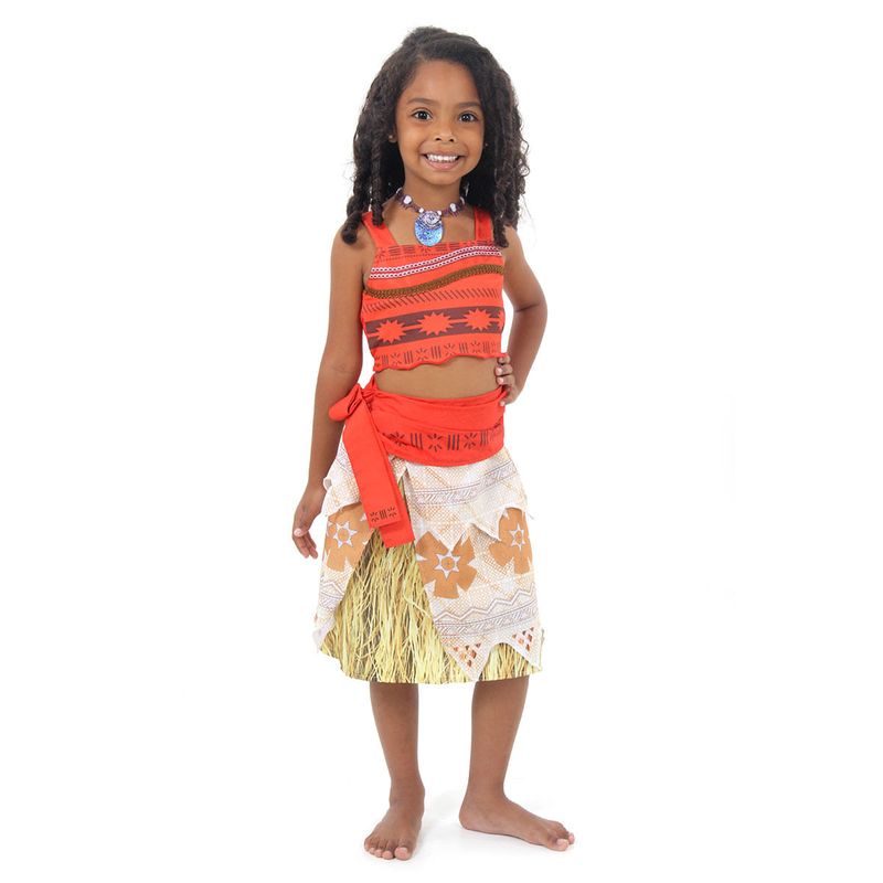 Fantasia Infantil Moana Com Top De Alça, Colar E Faixa