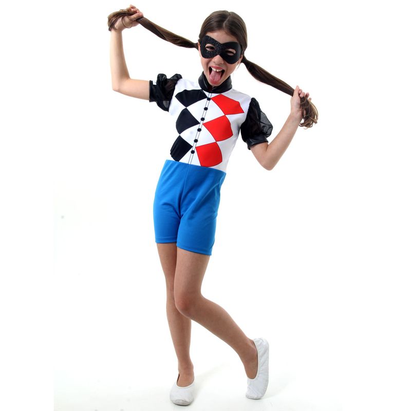 Fantasia Arlequina Infantil Curta - Super Hero Girls  G