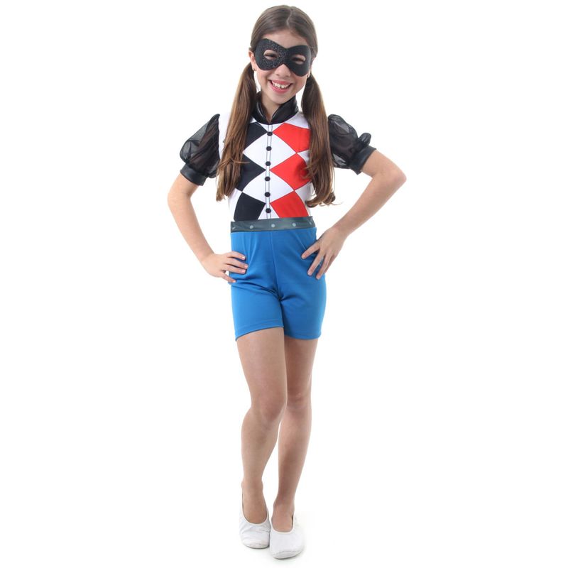 Fantasia Arlequina Infantil Curta - Super Hero Girls  G