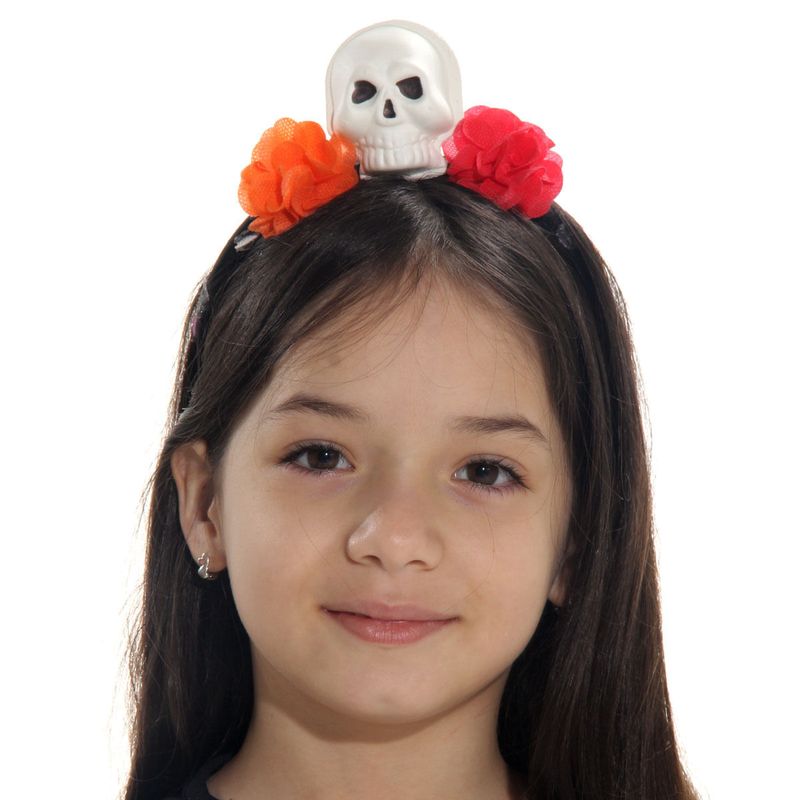 Fantasia Caveira Mexicana Vestido Infantil com Tiara - Halloween P