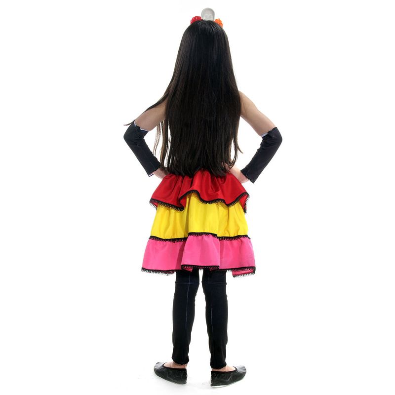 Fantasia Caveira Mexicana Vestido Infantil com Tiara - Halloween P