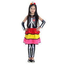 Fantasia Caveira Mexicana Vestido Infantil com Tiara - Halloween