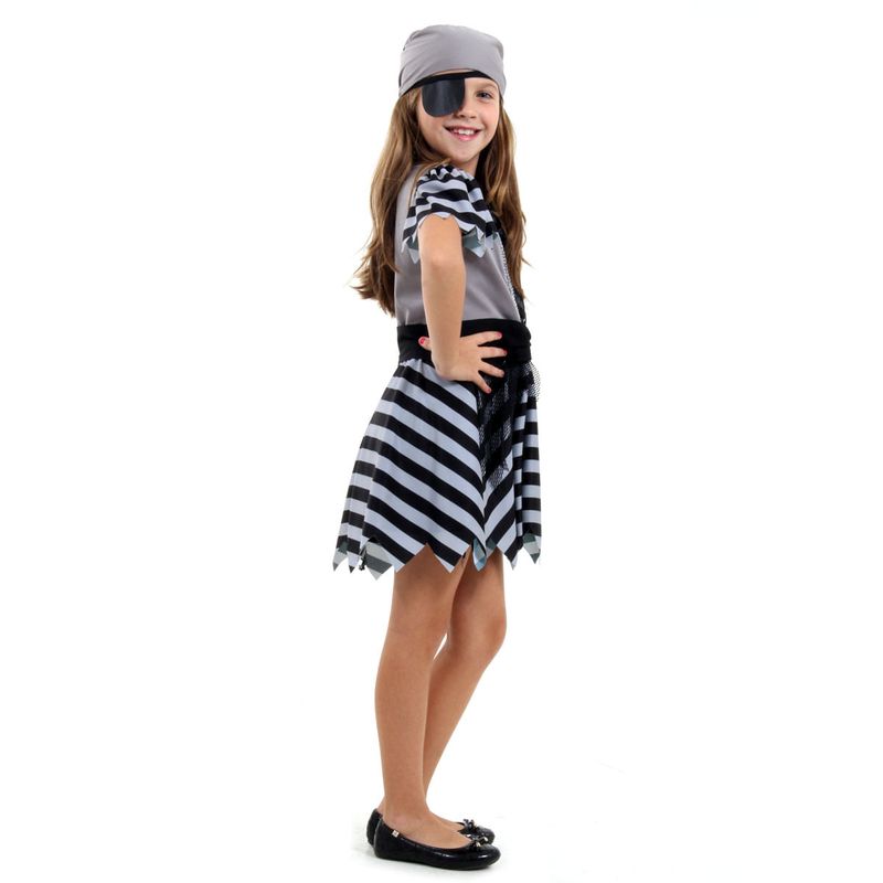 Fantasia Pirata Fantasma Vestido Infantil com Bandana e Tapa Olho - Halloween M