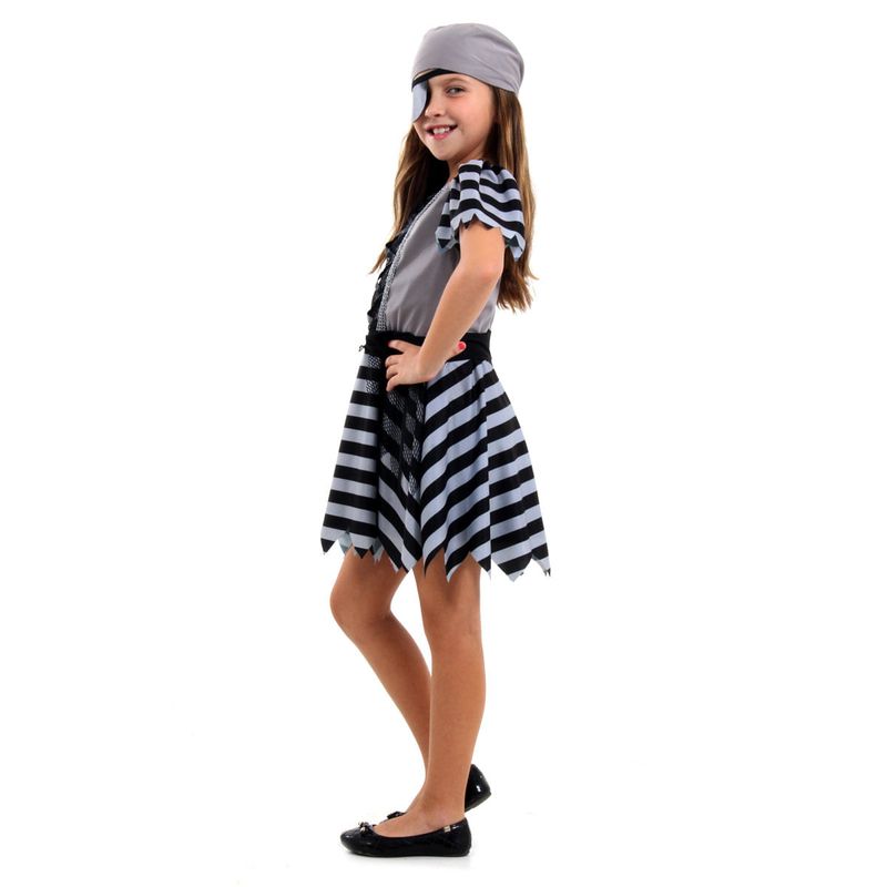 Fantasia Pirata Fantasma Vestido Infantil com Bandana e Tapa Olho - Halloween M