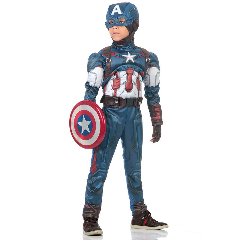 Fantasia Capitão América Infantil Original com Máscara e Peitoral - Vingadores - Marvel P