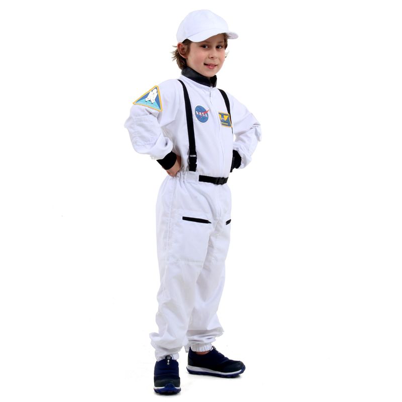 Fantasia Astronauta Branco Infantil Luxo com Boné G