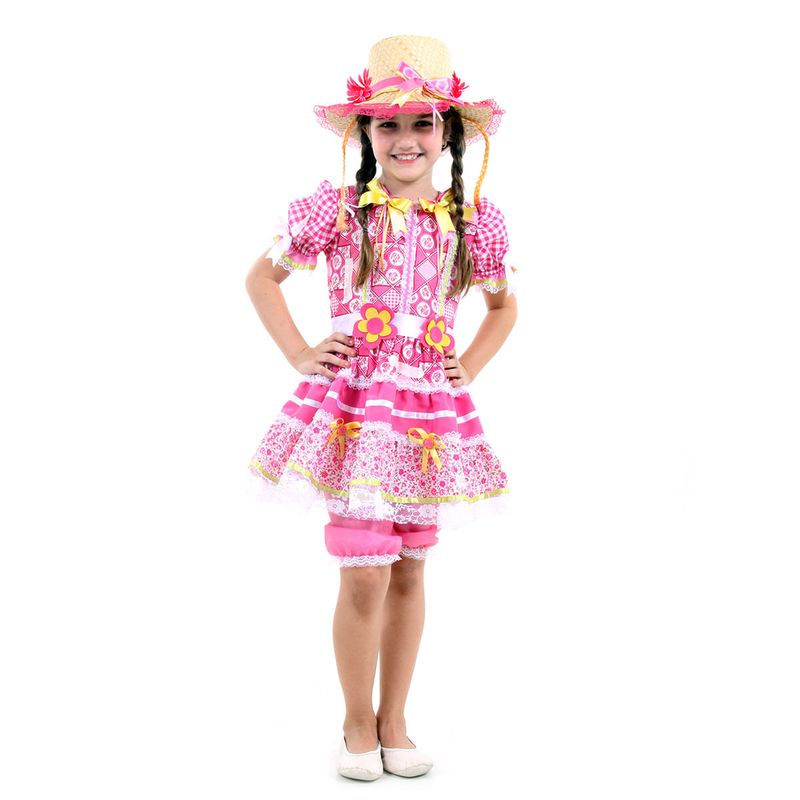 Fantasia Caipira Flor Infantil - Rosa - Festa Junina