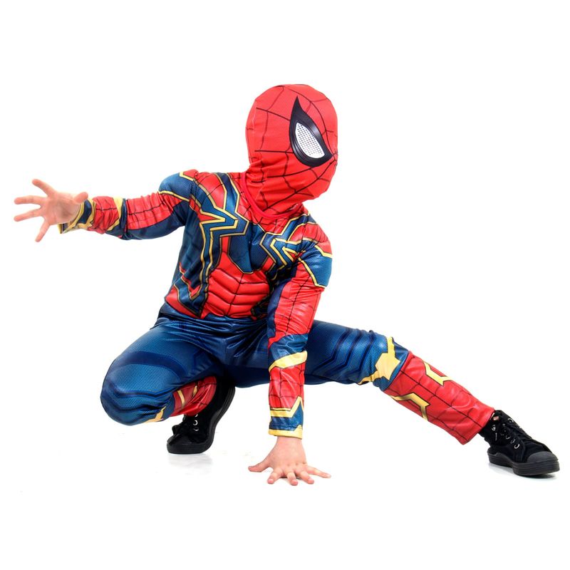 Fantasia Homem Aranha de Ferro Infantil Longa Original com Máscara e Peitoral - Vingadores - Marvel M