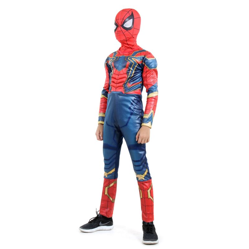 Fantasia Homem Aranha de Ferro Infantil Longa Original com Máscara e Peitoral - Vingadores - Marvel M