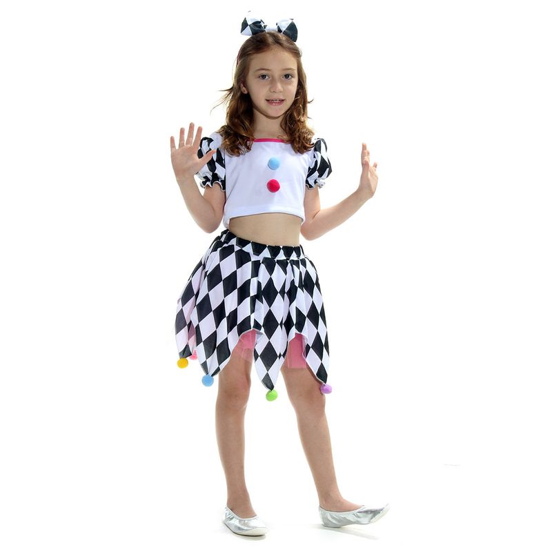 Fantasia Colombina Colorida Infantil com Tiara - Carnaval P