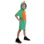 Fantasia Dinossauro Verde e Laranja Kigurumi Curto Infantil com Capuz  P