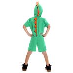 Fantasia Dinossauro Verde e Laranja Kigurumi Curto Infantil com Capuz  P