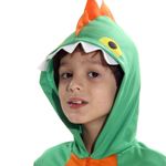 Fantasia Dinossauro Verde e Laranja Kigurumi Curto Infantil com Capuz  P