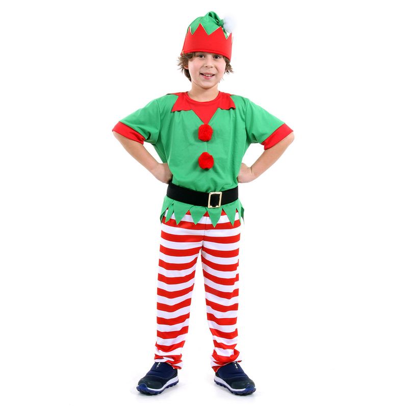 Fantasia Duende Masculino Infantil com Gorro - Natal P