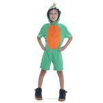 Fantasia Dinossauro Verde e Laranja Kigurumi Curto Infantil com Capuz  P