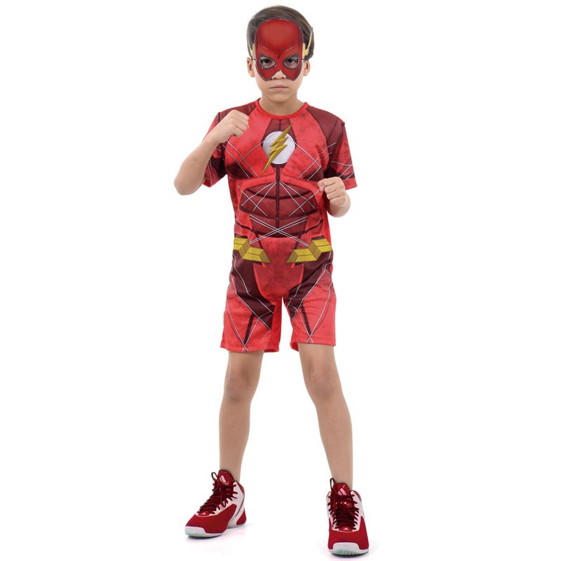 Fantasia Flash Infantil Curto com Musculatura - Liga da Justiça G