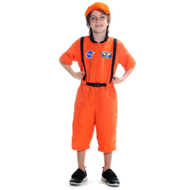 Fantasia Astronauta Laranja Curto Luxo Infantil com Boné
 P