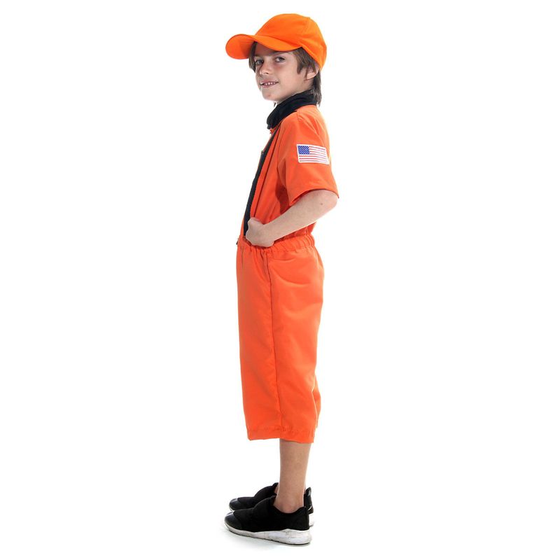 Fantasia Astronauta Laranja Curto Luxo Infantil com Boné
 P