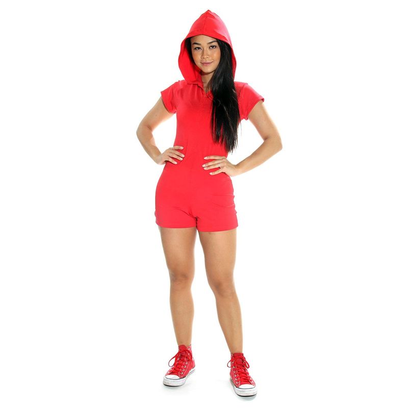 Fantasia Macaquinho Vermelho Curto com Capuz Feminino - Adulto P