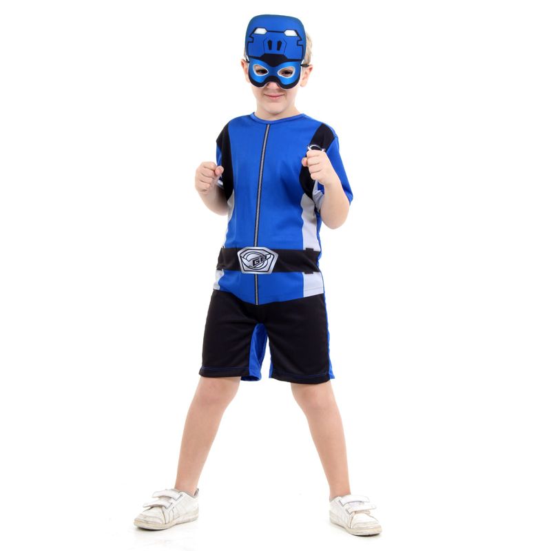 Fantasia Power Rangers Azul Curto Infantil - Beast Morphers P