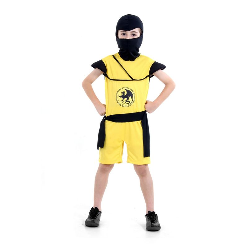 Fantasia Ninja Amarelo Curto Infantil - Guerreiro Ninja P