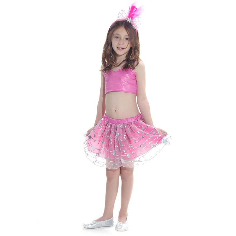 Fantasia Kit Saia e Top Rosa Infantil com Tiara - Carnaval P