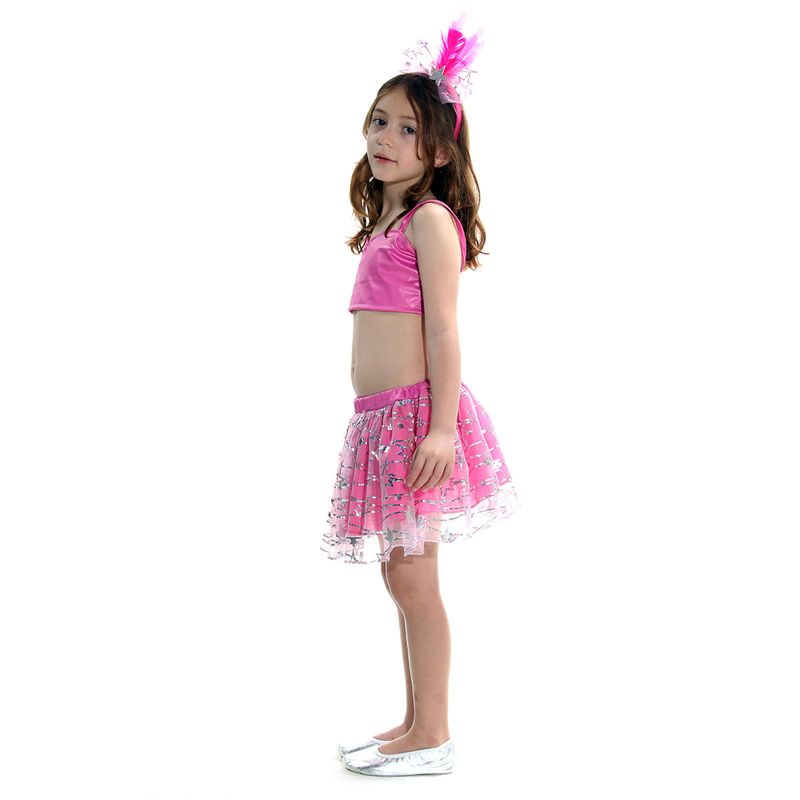 Fantasia Kit Saia e Top Rosa Infantil com Tiara - Carnaval P