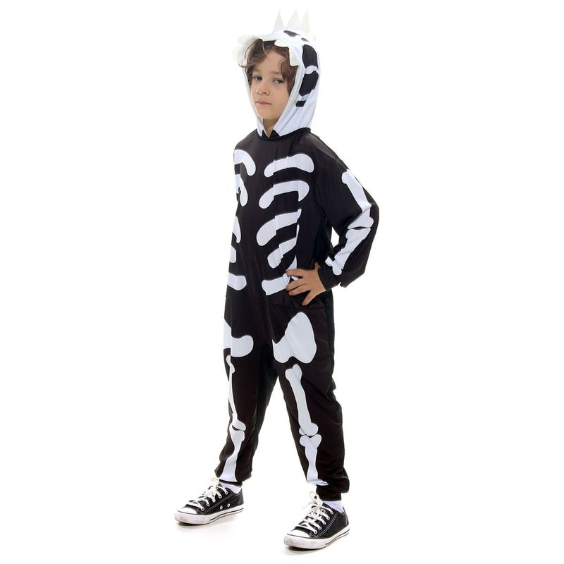 Fantasia Esqueleto Dinossauro Kigurumi Infantil com Capuz - Halloween M