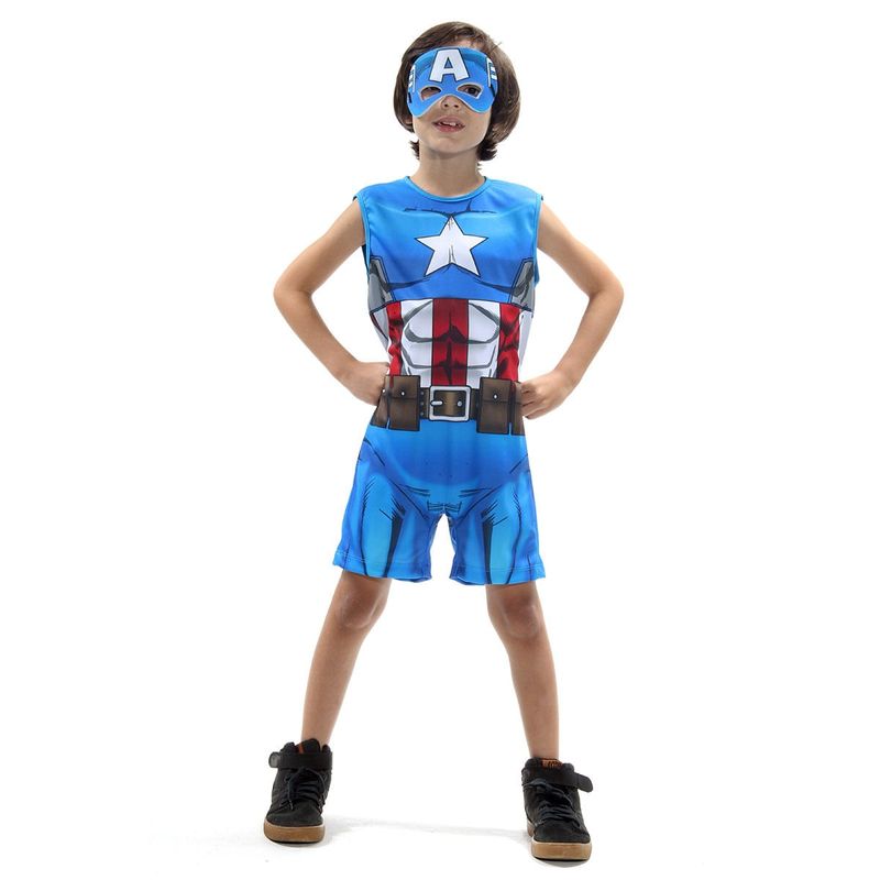 Fantasia Capitão América Infantil Regata Original com Máscara - Vingadores - Marvel M