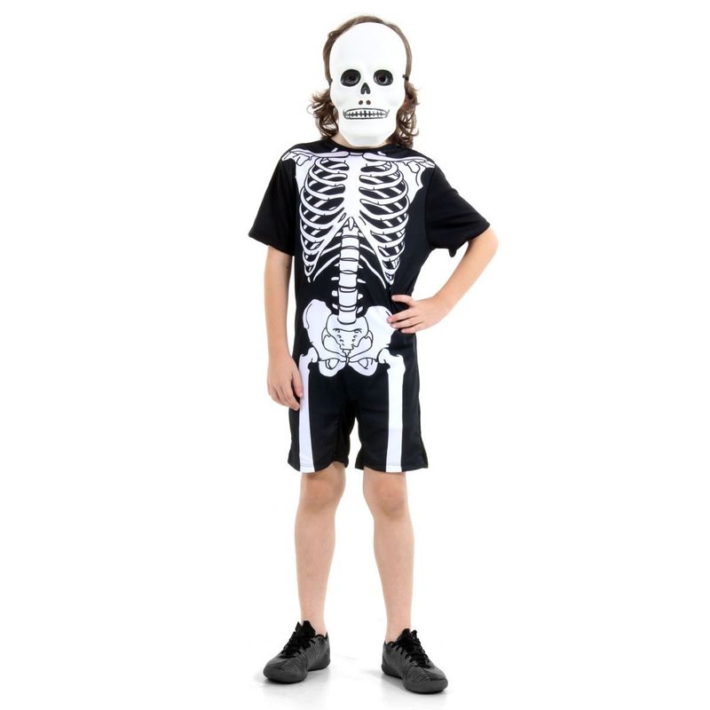 Fantasia Esqueleto Infantil Curto com Máscara - Halloween G