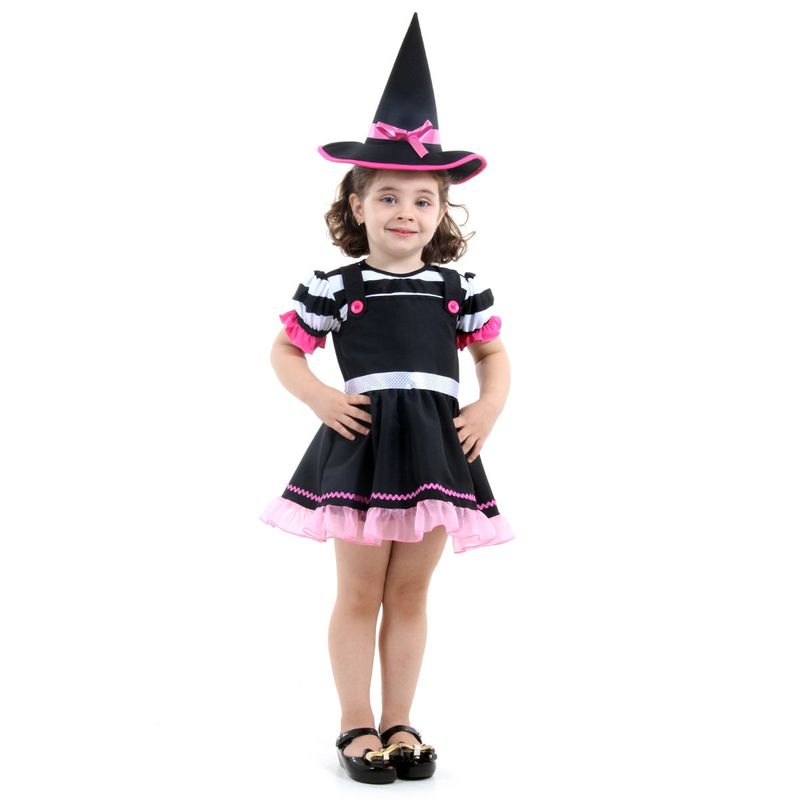 Fantasia Bruxa Rosa Vestido Bebê com Chapéu - Halloween G