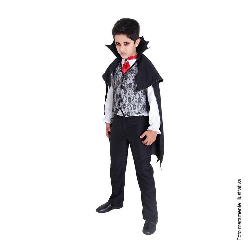 Fantasia Vampiro Twilight Infantil com Capa e Gravata - Halloween  P