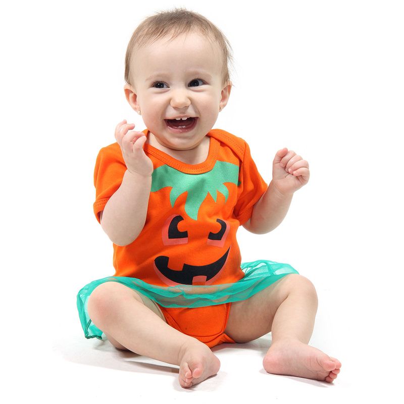 Body com Saia Bebê Abóbora - Halloween GG