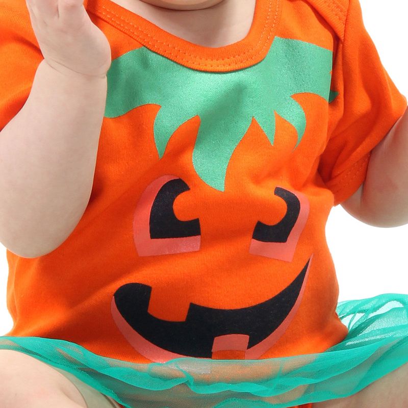 Body com Saia Bebê Abóbora - Halloween GG