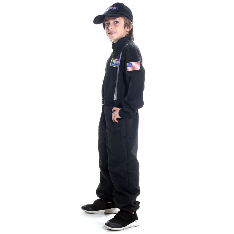 Fantasia Astronauta Preto Macacão Infantil com Boné 
 P