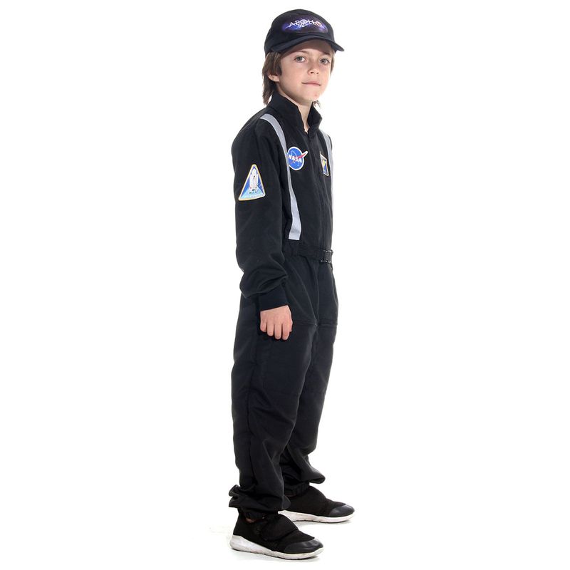 Fantasia Astronauta Preto Macacão Infantil com Boné 
 P