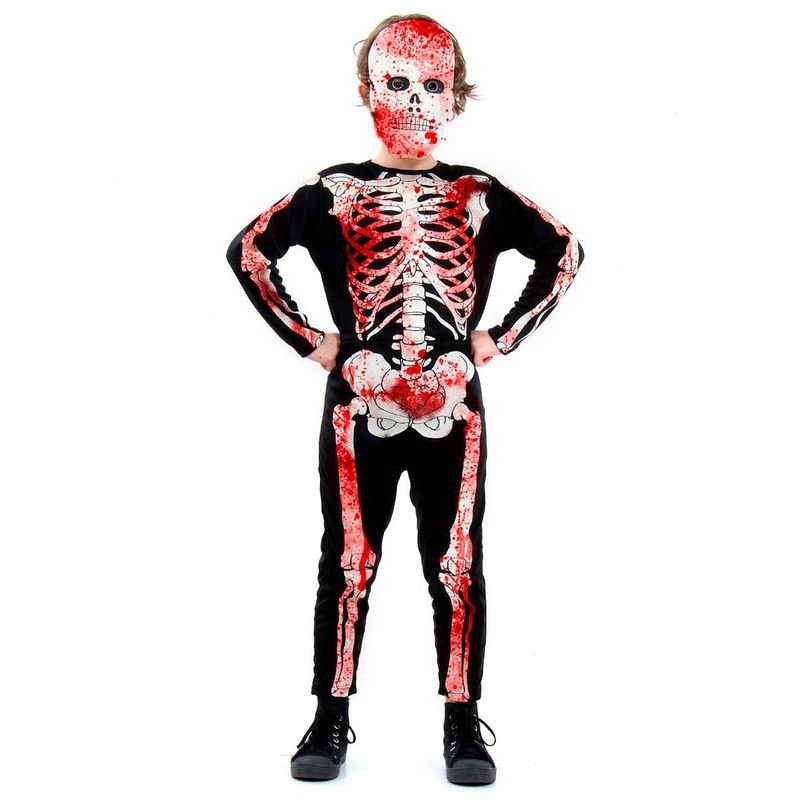 Fantasia Esqueleto Glow zumbi Infantil com Máscara - Halloween  M